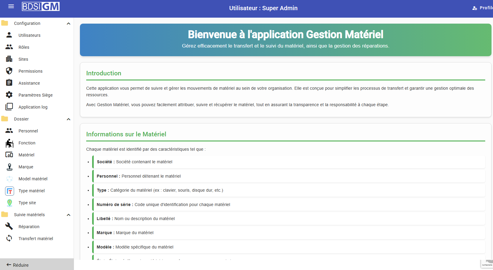 Gestion matériel